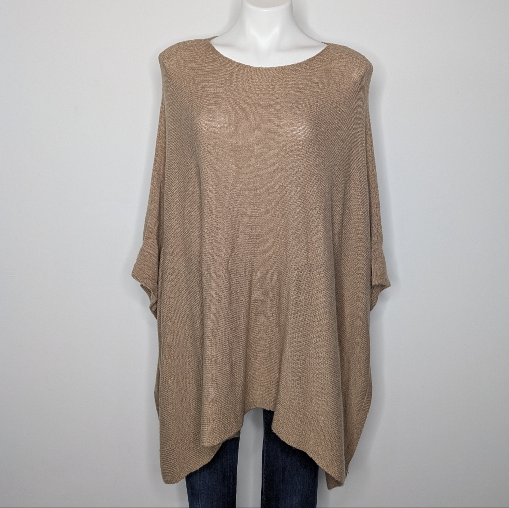 Remain Tan Wool Blend Oversized Cozy Lounge Knit Poncho Sweater Cover XS/S